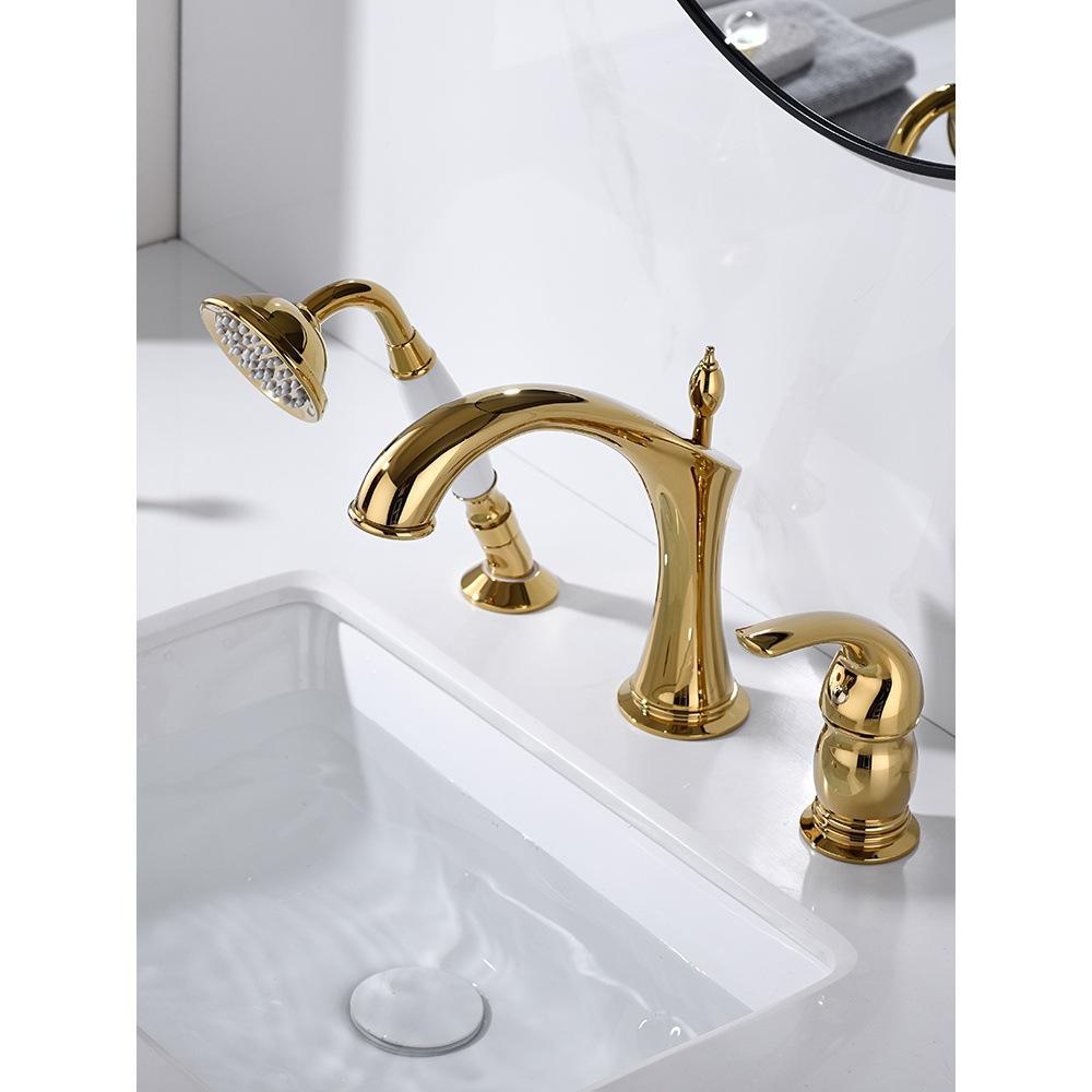Ensemble mitigeur de lavabo 2-en-1 et douchette à main Art déco Marvistelle en or poli