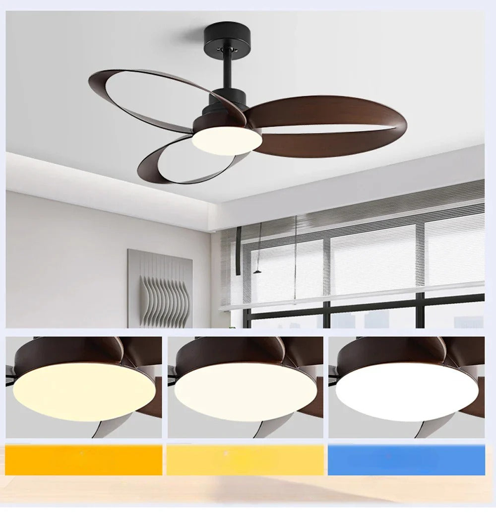 Ventilateur de plafond moderne à LED avec pales en bois