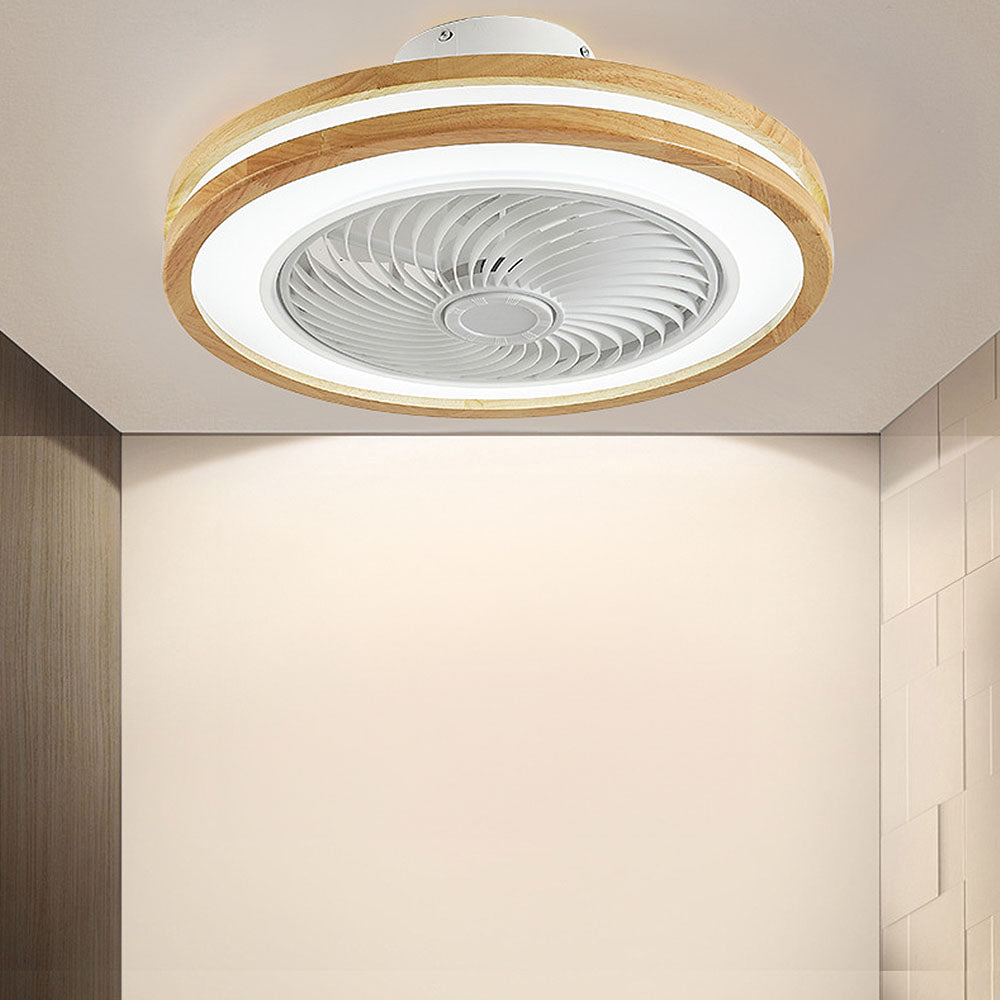 Ventilateur de plafond rond moderne en bois avec lumière LED