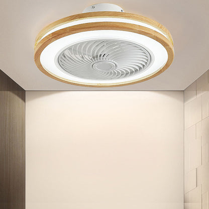 Ventilateur de plafond rond moderne en bois avec lumière LED