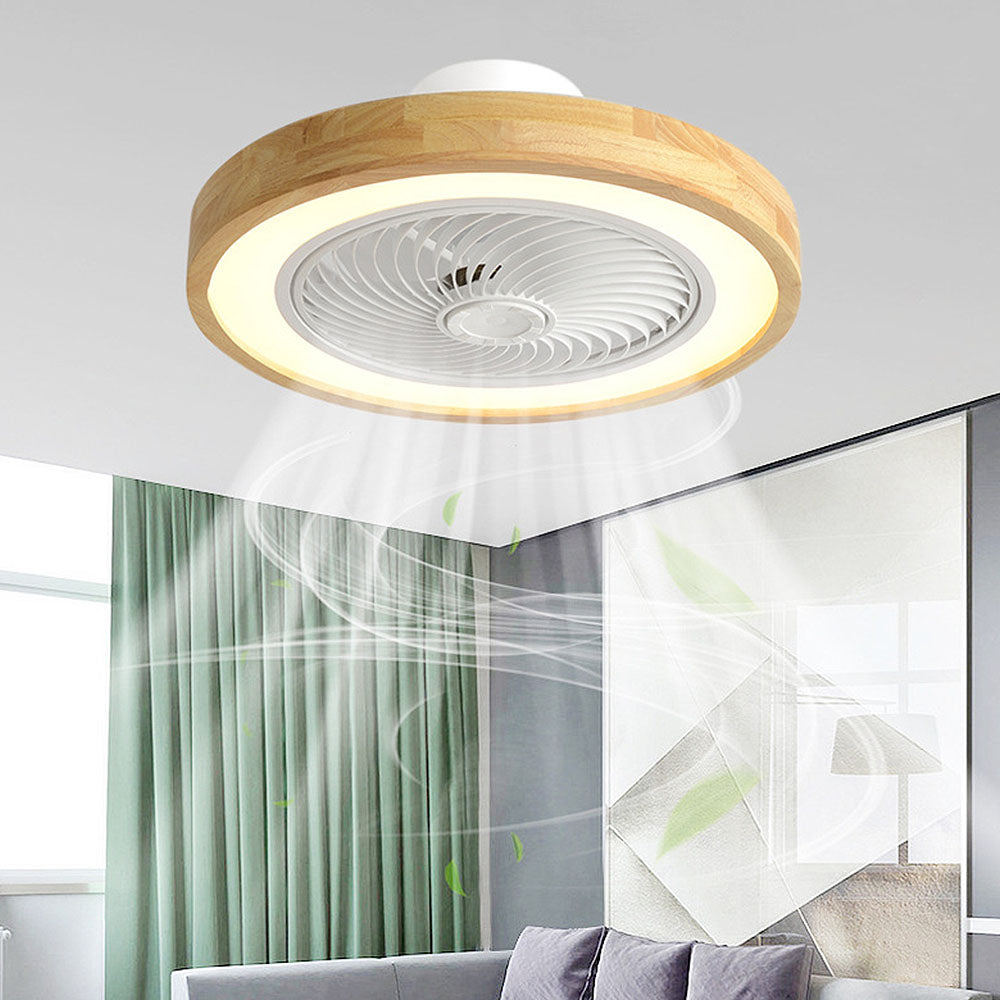 Ventilateur de plafond rond moderne en bois avec lumière LED