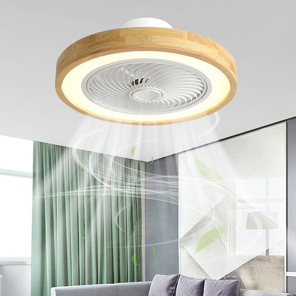 Ventilateur de plafond rond moderne en bois avec lumière LED