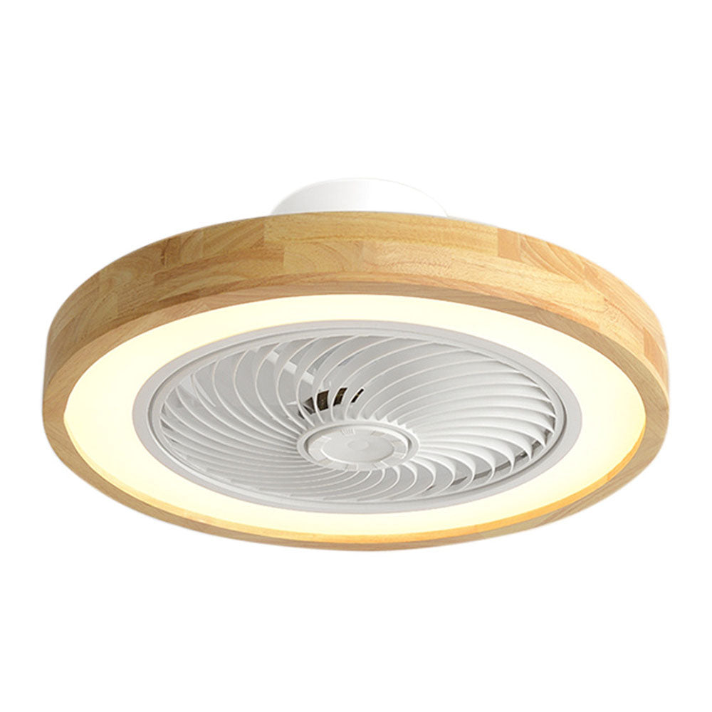 Ventilateur de plafond rond moderne en bois avec lumière LED