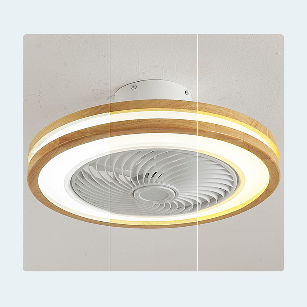Ventilateur de plafond rond moderne en bois avec lumière LED