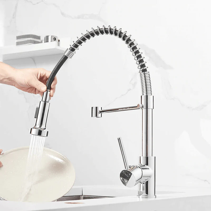 Robinet de cuisine moderne avec pulvérisateur à ressort escamotable