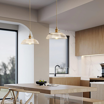 Suspension rétro en verre côtelé