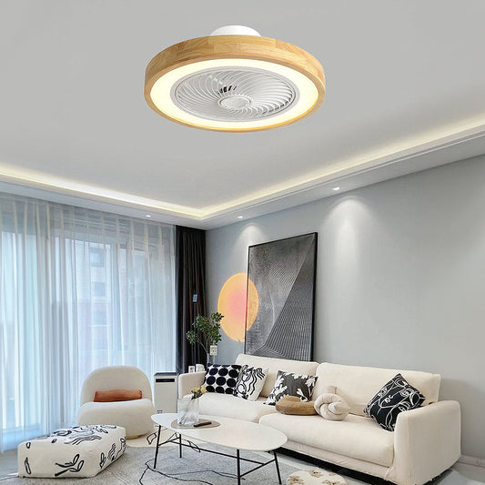 Ventilateur de plafond rond moderne en bois avec lumière LED