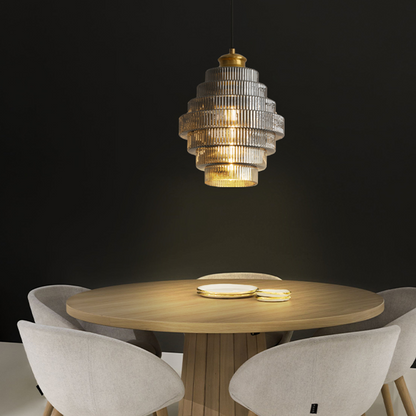 Lustre suspendu en laiton cannelé ancien