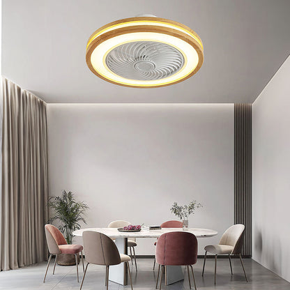 Ventilateur de plafond rond moderne en bois avec lumière LED