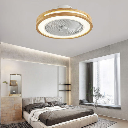 Ventilateur de plafond rond moderne en bois avec lumière LED