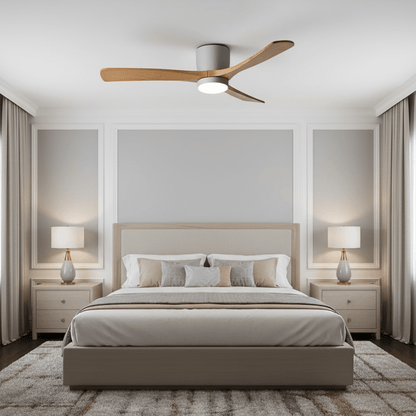 Ventilateur de plafond moderne en bois avec lumière LED