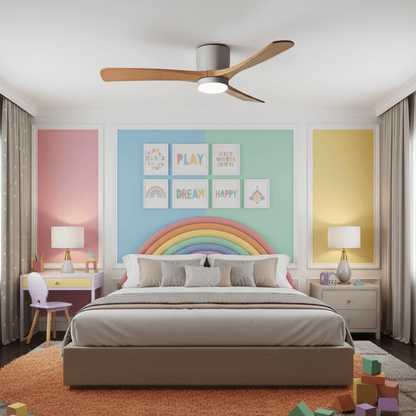 Ventilateur de plafond moderne en bois avec lumière LED