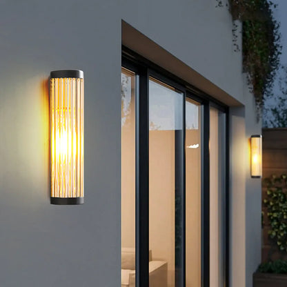 Lampe murale extérieure moderne semi-cylindrique en métal/verre