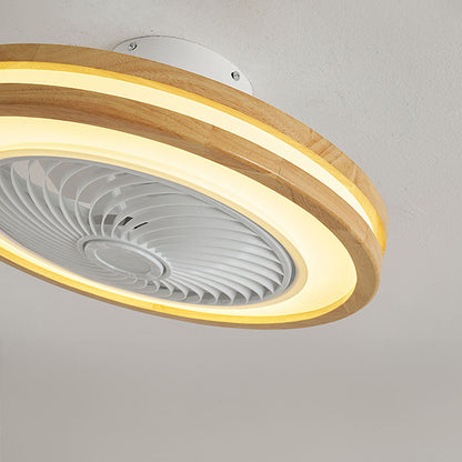 Ventilateur de plafond rond moderne en bois avec lumière LED