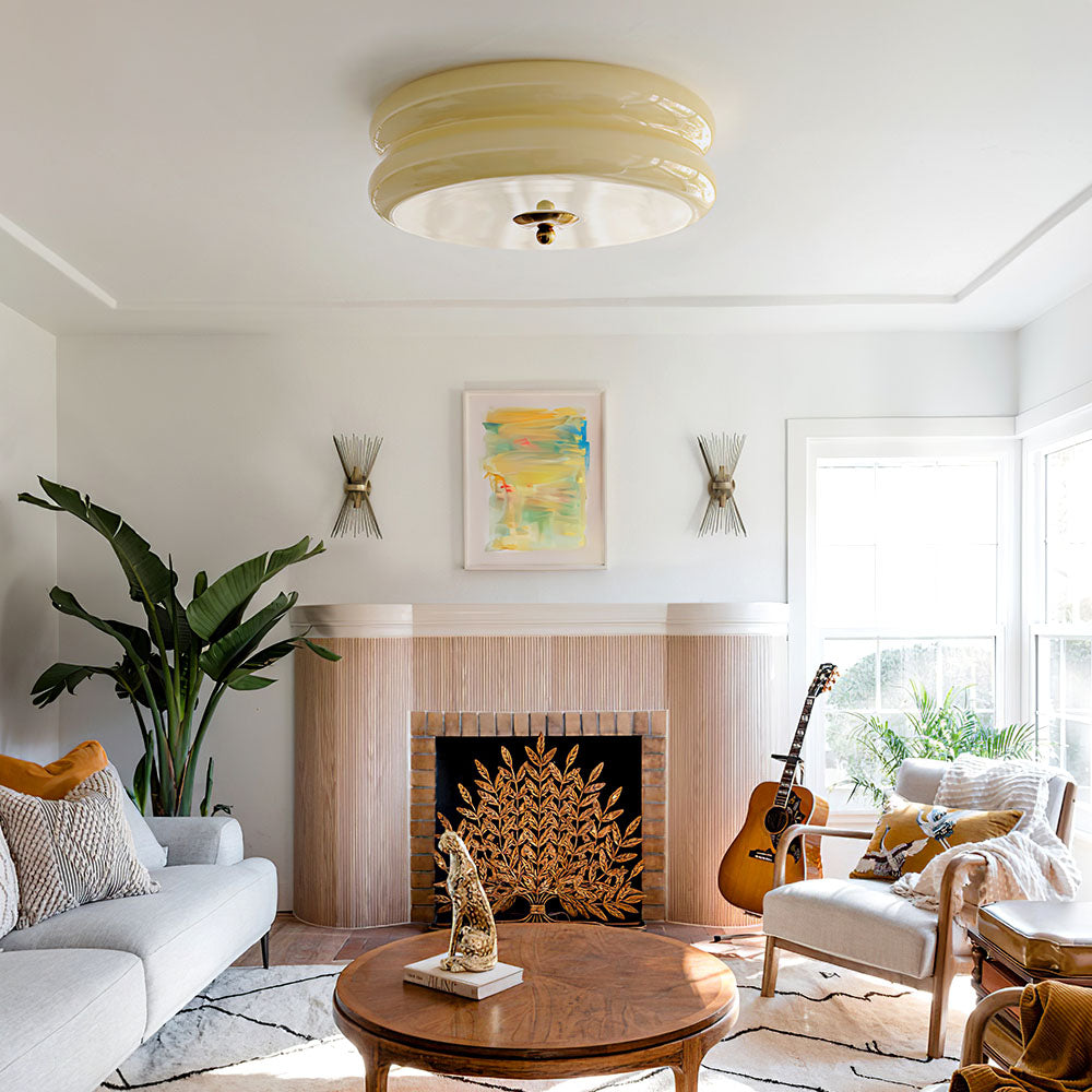 Plafonnier Art Déco crème en forme de gâteau