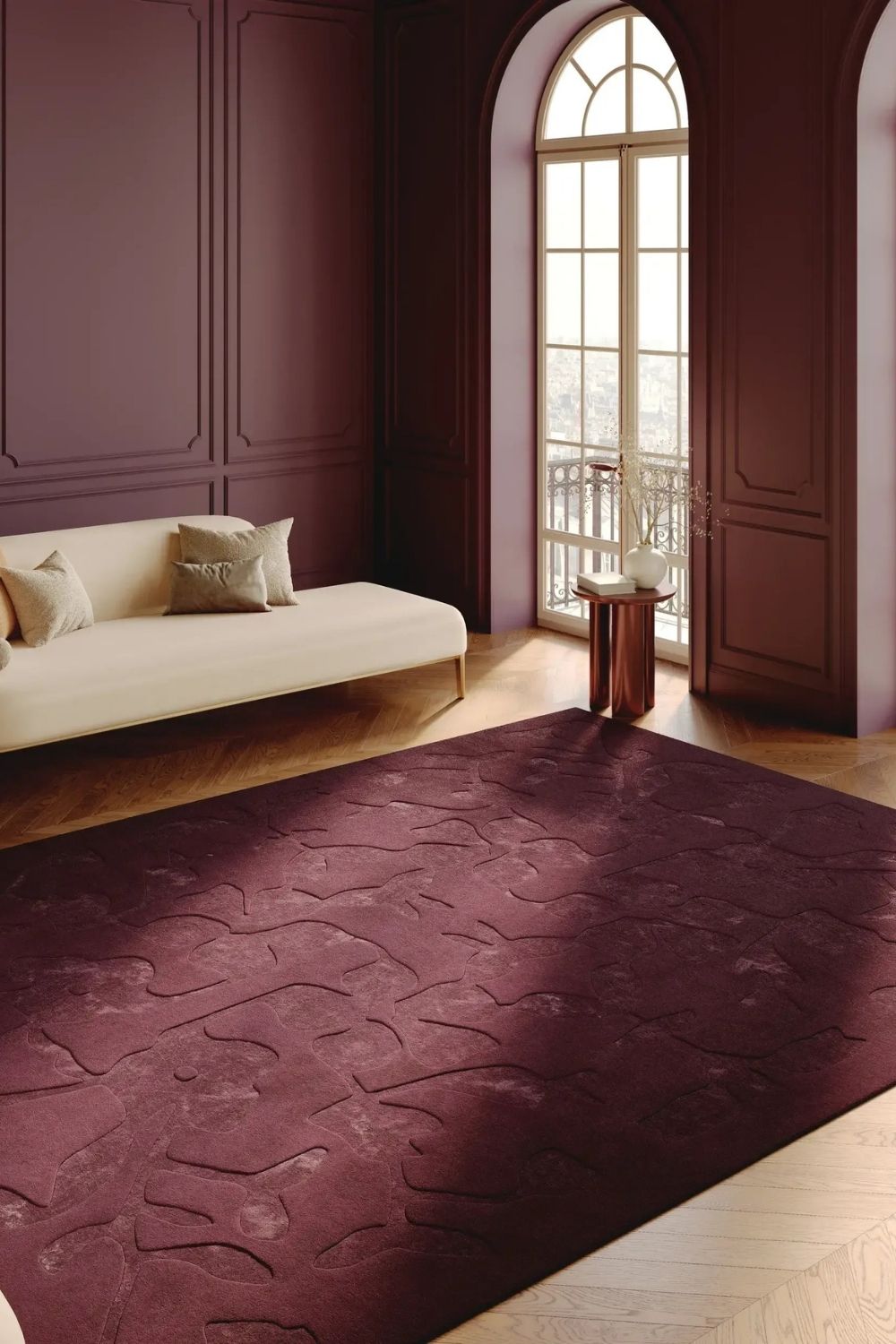 Tapis en laine Bordeaux élégant pour salon