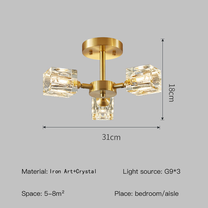 Lumière de chambre à coucher goutte de cristal dorée