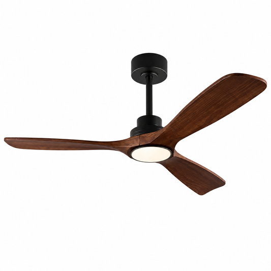 Ventilateur de plafond moderne avec pales en bois et lumière intégrée