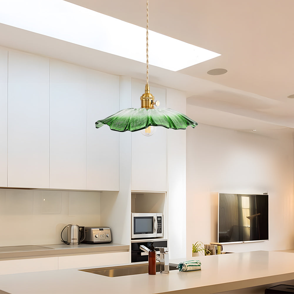 Suspension en verre à motif floral rétro