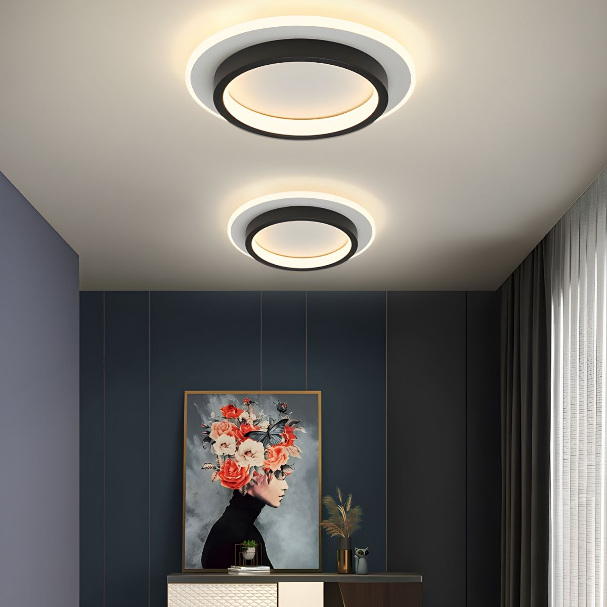 Plafonnier rond en métal et acrylique