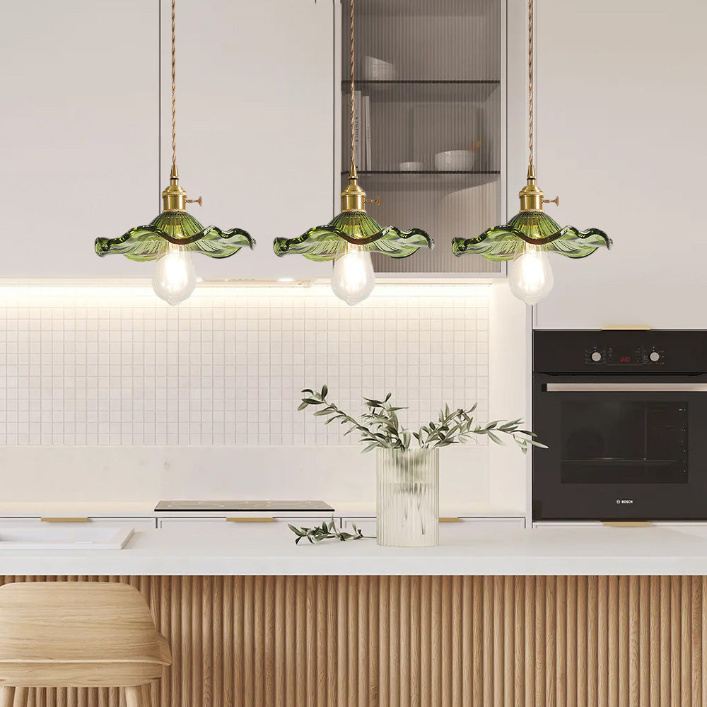 Lampe suspendue en verre à motif floral