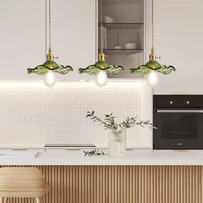 Lampe suspendue en verre à motif floral