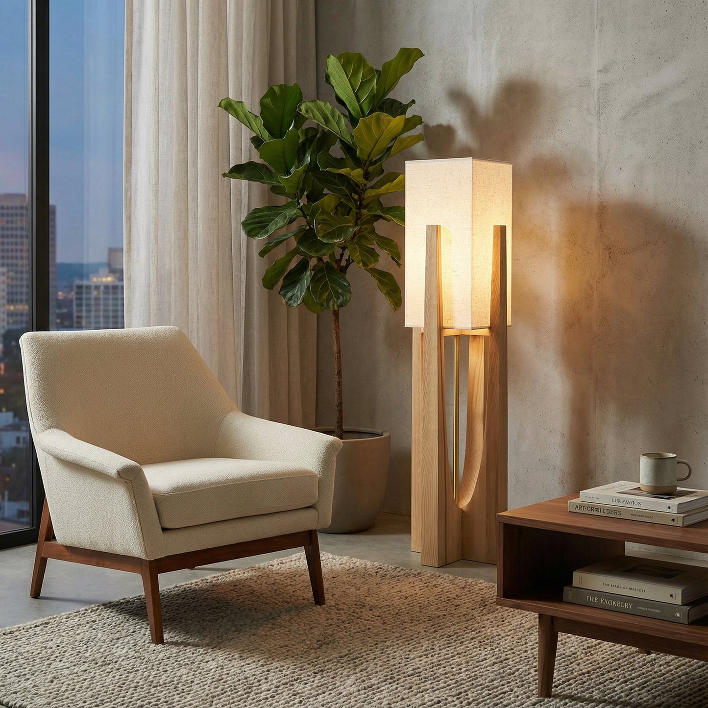 Lampe sur pied en bois minimaliste
