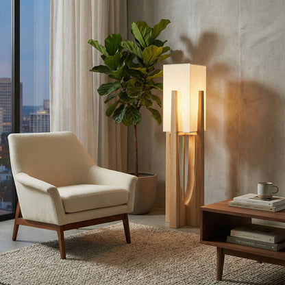 Lampe sur pied en bois minimaliste