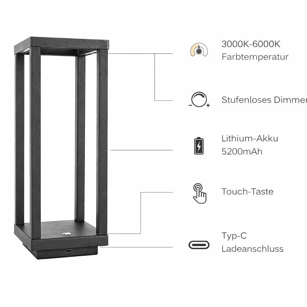 Lampe de table LED sans fil avec commande tactile