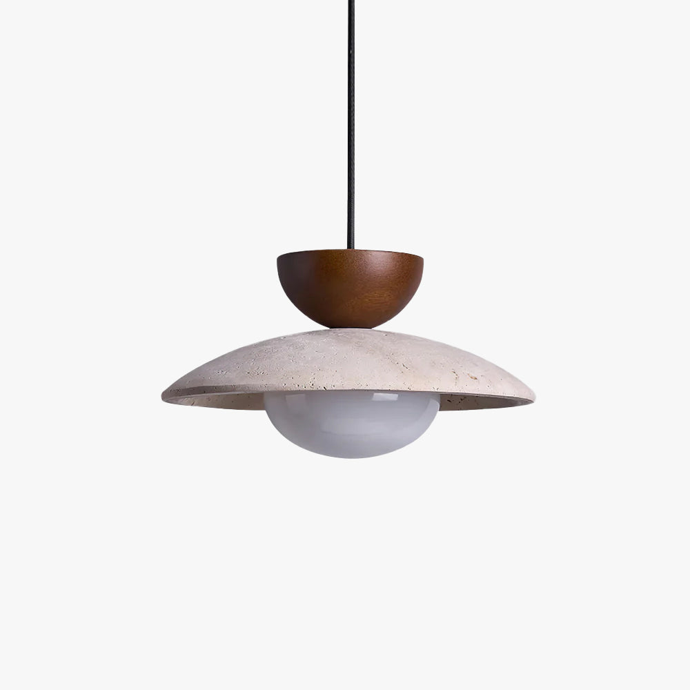 Suspension moderne en verre et travertin
