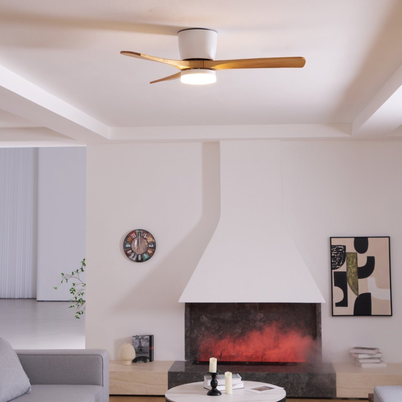 Ventilateur de plafond moderne en bois avec lumière LED