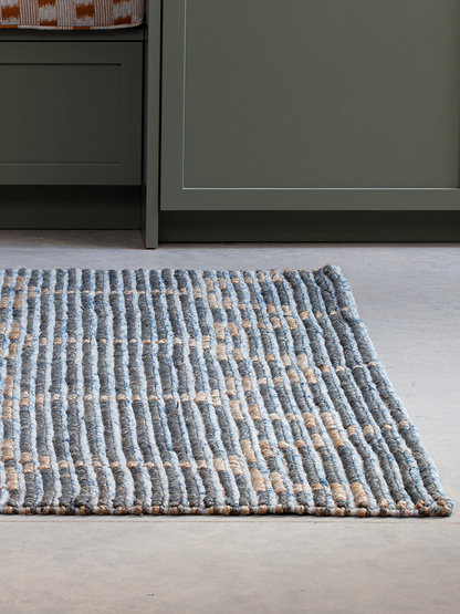 Handwoven wool-jute rug, blue