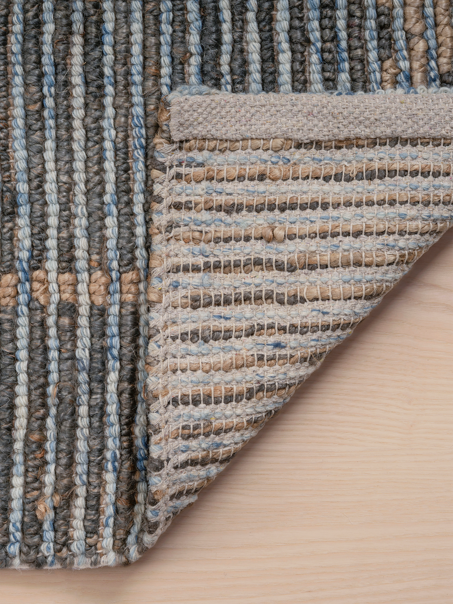 Handwoven wool-jute rug, blue