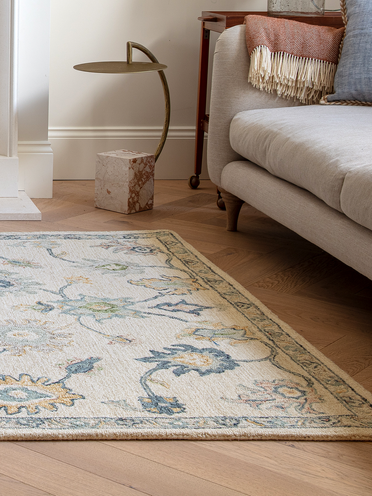 Tapis persan Calvera botanique en laine et coton