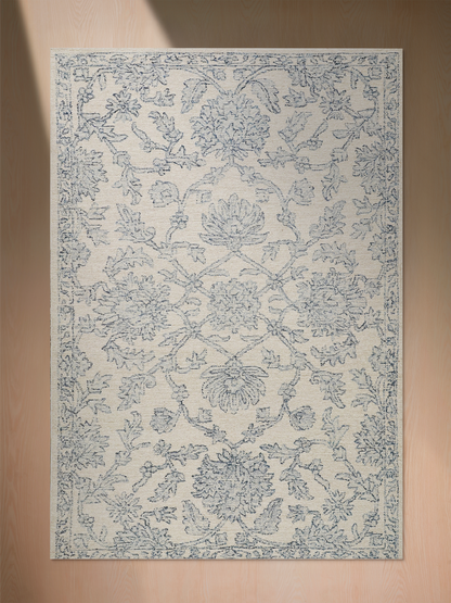 Tapis persan botanique Elvara en laine et coton