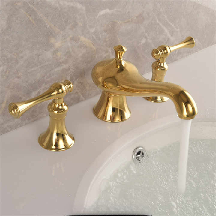 Robinet mitigeur de lavabo extensible Art déco Golveran en or poli