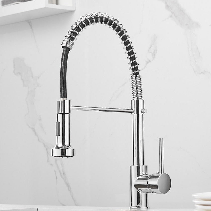 Robinet de cuisine moderne avec pulvérisateur à ressort escamotable