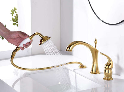 Ensemble mitigeur de lavabo 2-en-1 et douchette à main Art déco Marvistelle en or poli