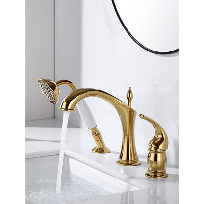 Ensemble mitigeur de lavabo 2-en-1 et douchette à main Art déco Marvistelle en or poli