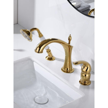 Ensemble mitigeur de lavabo 2-en-1 et douchette à main Art déco Marvistelle en or poli