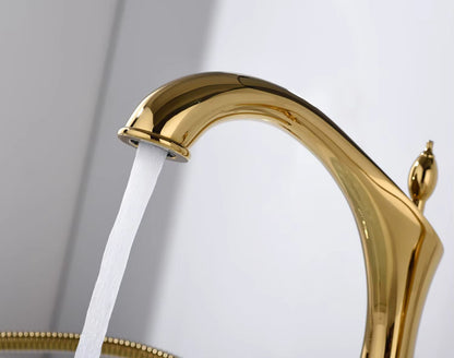 Ensemble mitigeur de lavabo 2-en-1 et douchette à main Art déco Marvistelle en or poli