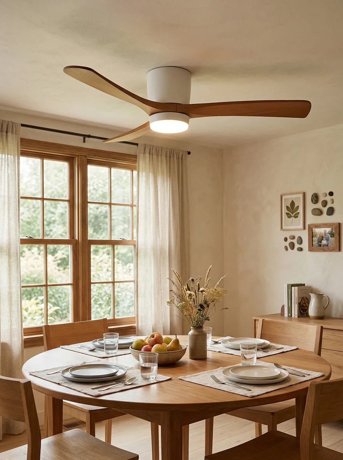 Ventilateur de plafond moderne avec pales en bois et lumière intégrée