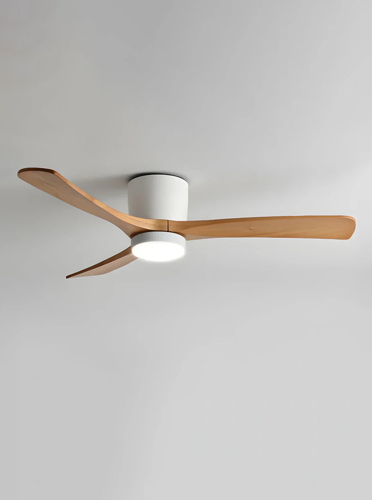 Ventilateur de plafond moderne avec pales en bois et lumière intégrée