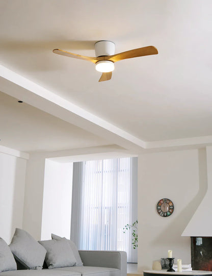 Ventilateur de plafond moderne avec pales en bois et lumière intégrée