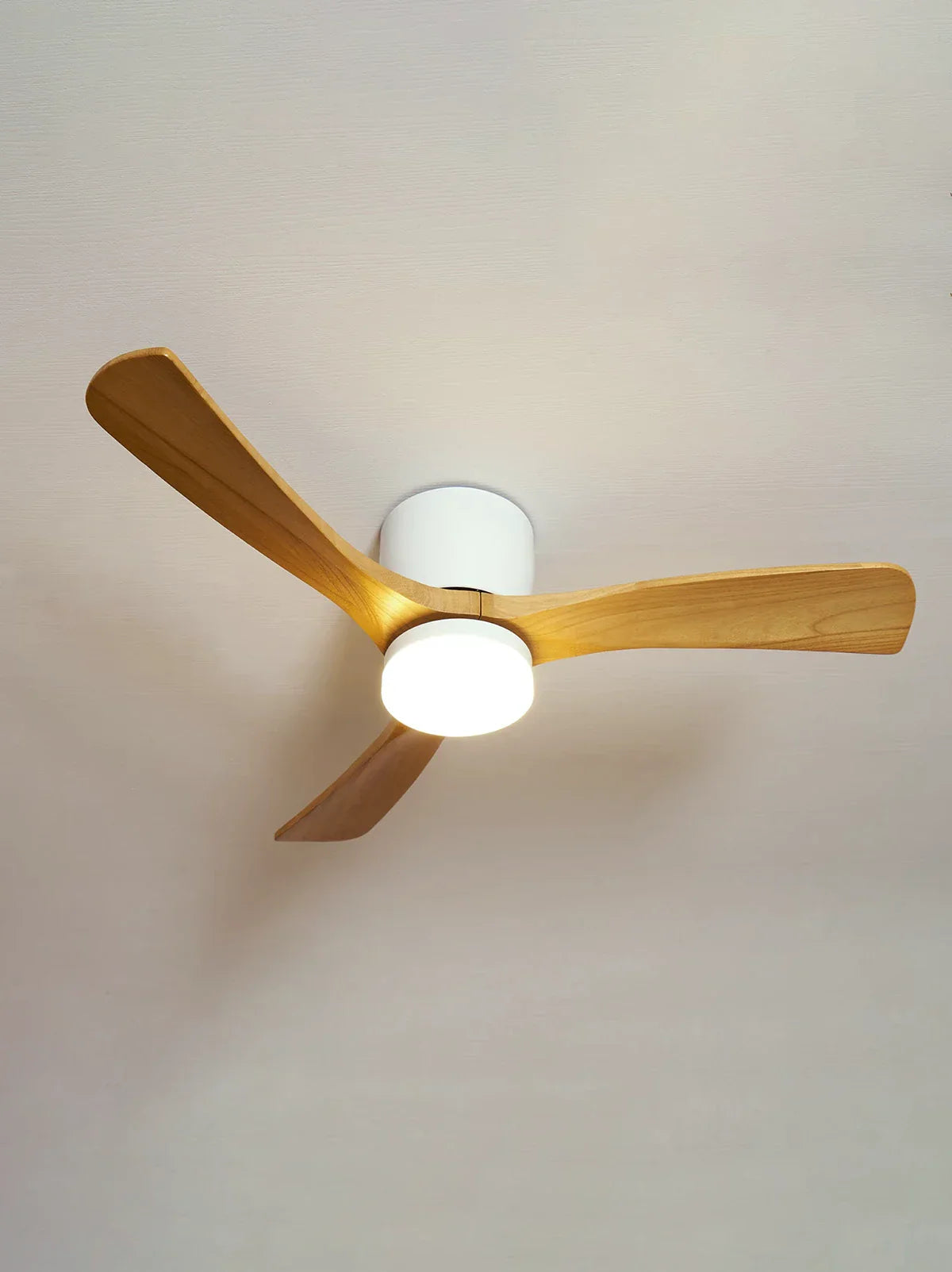 Ventilateur de plafond moderne avec pales en bois et lumière intégrée