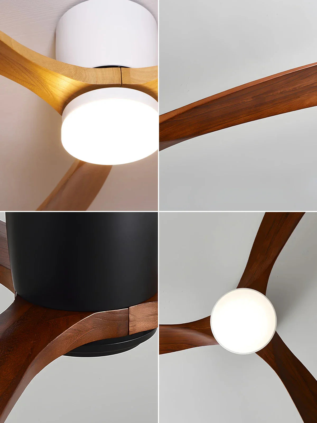 Ventilateur de plafond moderne avec pales en bois et lumière intégrée