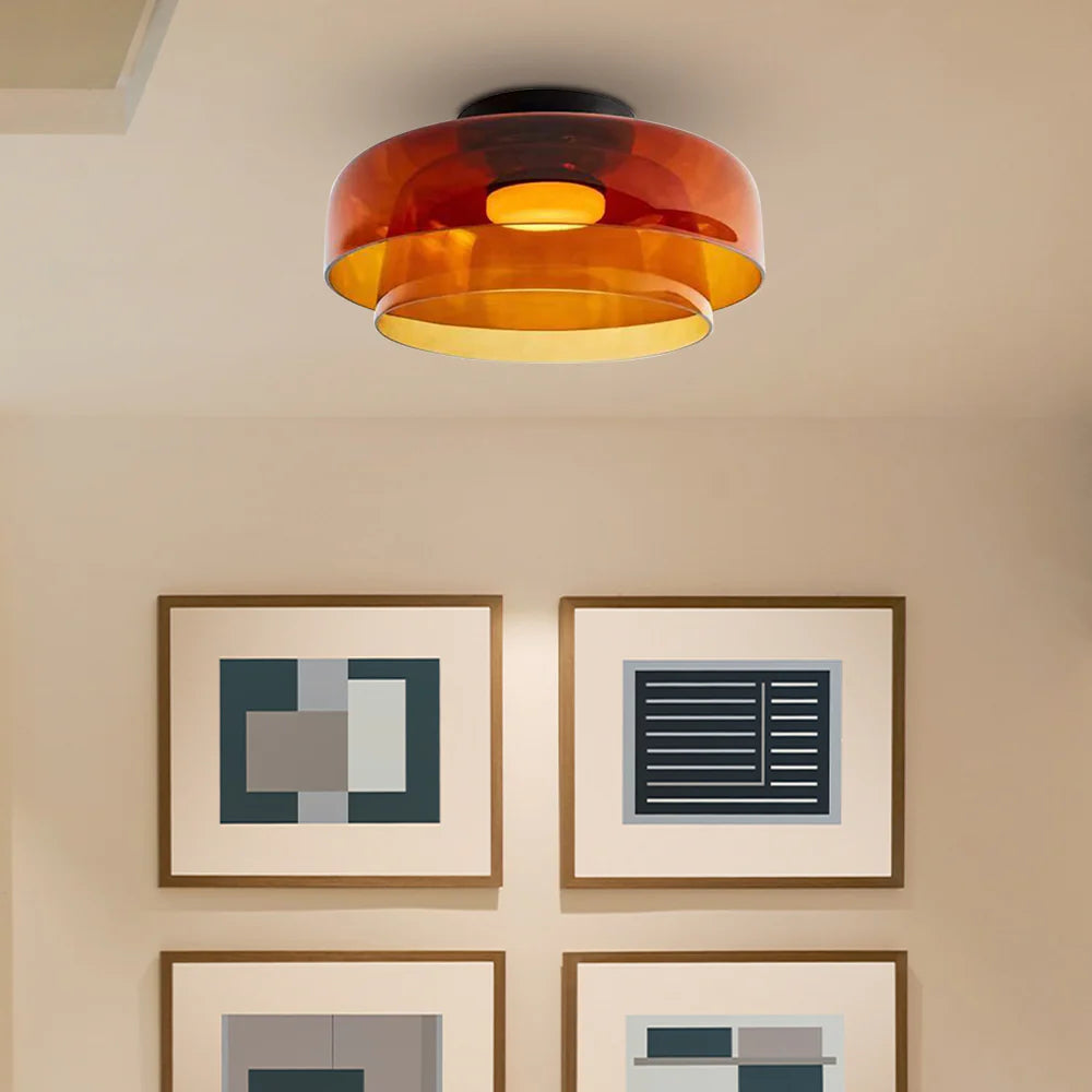 Lustre de plafond en verre d'époque conçu par un créateur