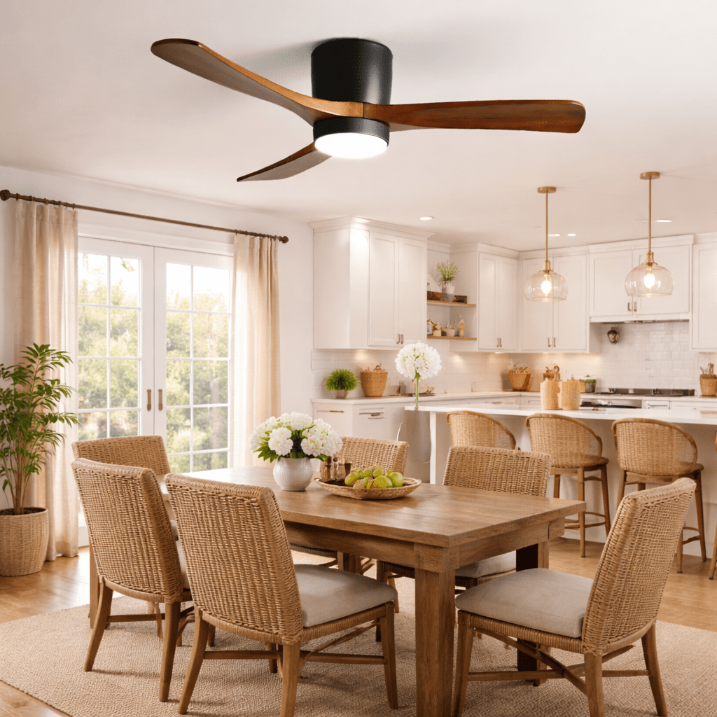 Ventilateur de plafond moderne en bois avec lumière LED