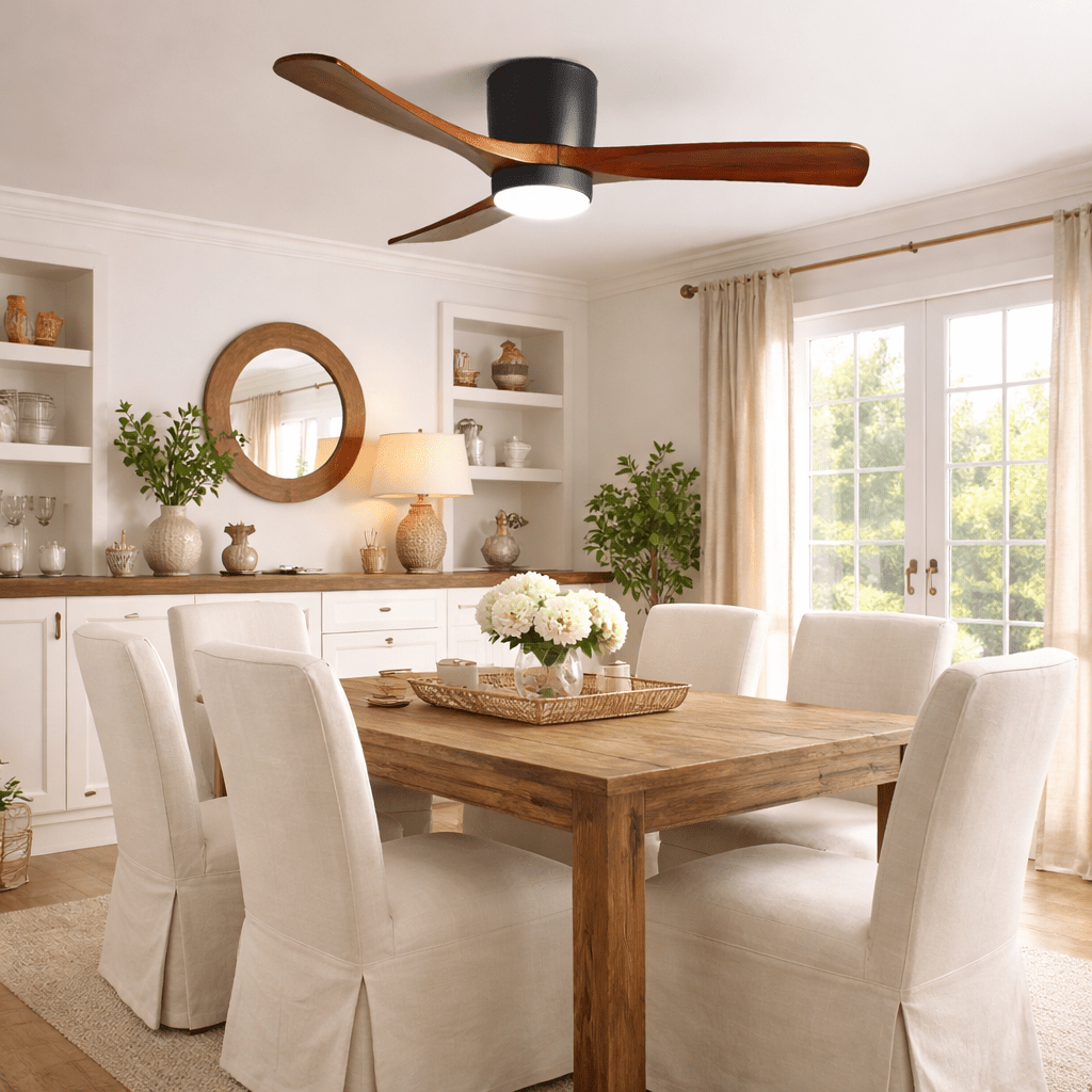 Ventilateur de plafond moderne en bois avec lumière LED