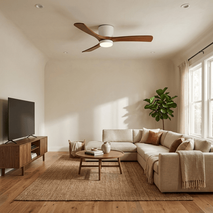 Ventilateur de plafond moderne en bois avec lumière LED